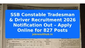 SSB Constable Tradesman & Driver Recruitment 2026 Notification Out – Apply Online for 827 Posts - 2026 Posts