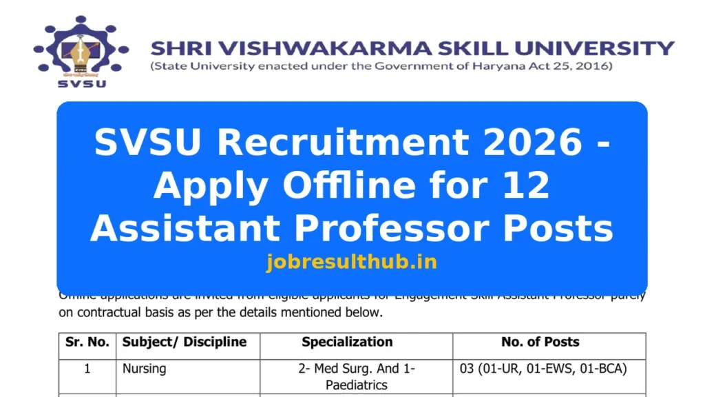 SVSU Recruitment 2026 - Apply Offline for 12 Assistant Professor Posts - 2026 Posts