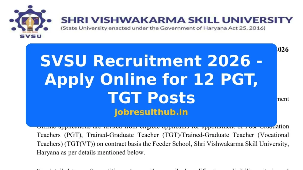SVSU Recruitment 2026 - Apply Online for 12 PGT, TGT Posts - 2026 Posts
