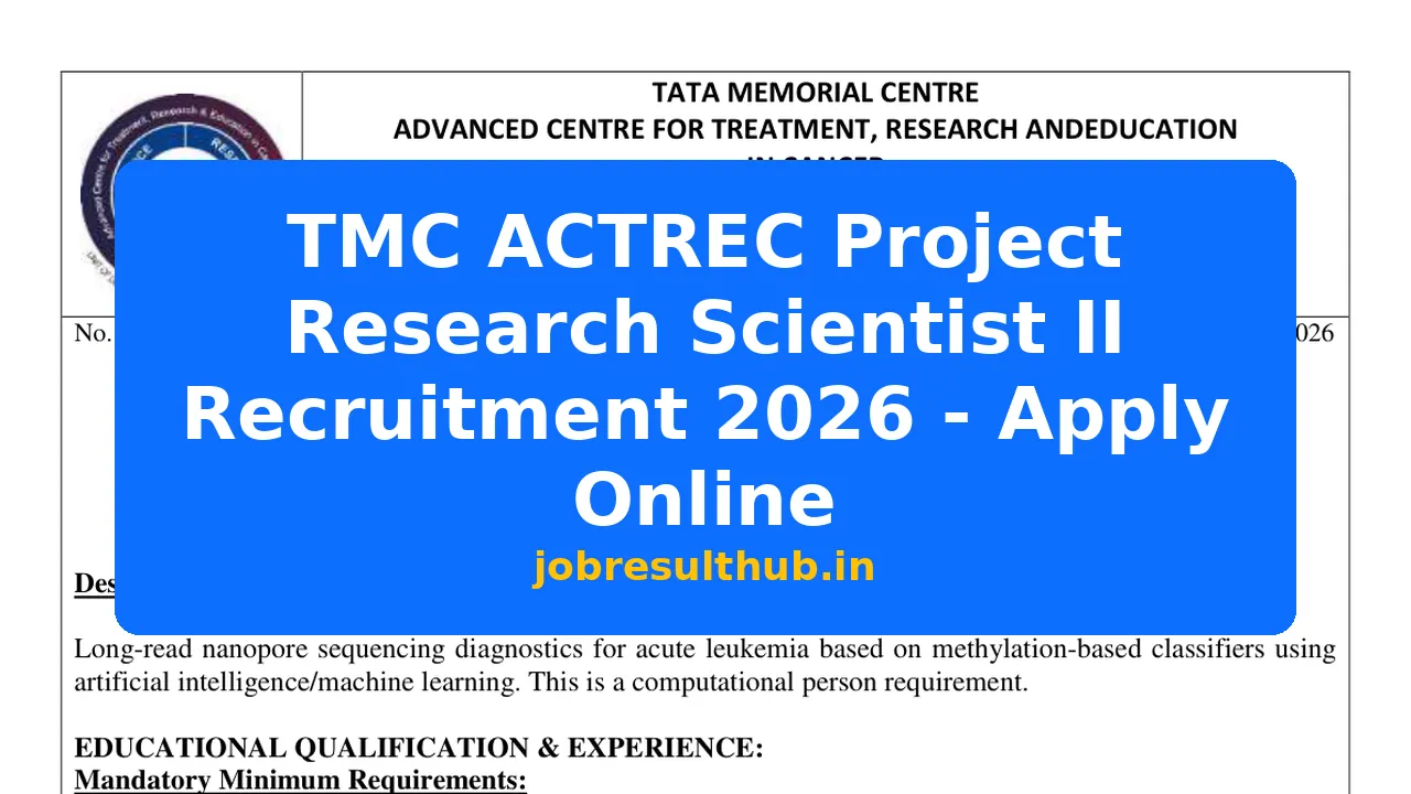 TMC ACTREC Project Research Scientist II Recruitment 2026 - Apply Online