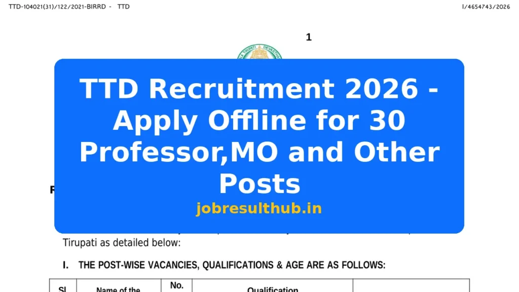 TTD Recruitment 2026 - Apply Offline for 30 Professor,MO and Other Posts - 2026 Posts