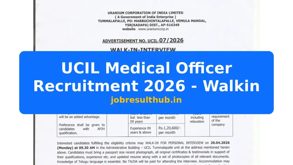 UCIL Medical Officer Recruitment 2026 - Walkin - 2026 Posts