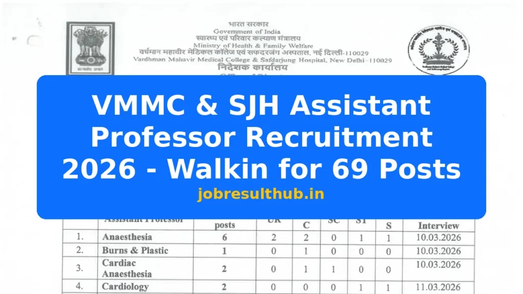 VMMC & SJH Assistant Professor Recruitment 2026 - Walkin for 69 Posts - 2026 Posts