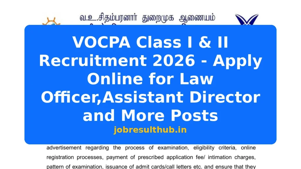 VOCPA Class I & II Recruitment 2026 - Apply Online for Law Officer,Assistant Director and More Posts - 2026 Posts