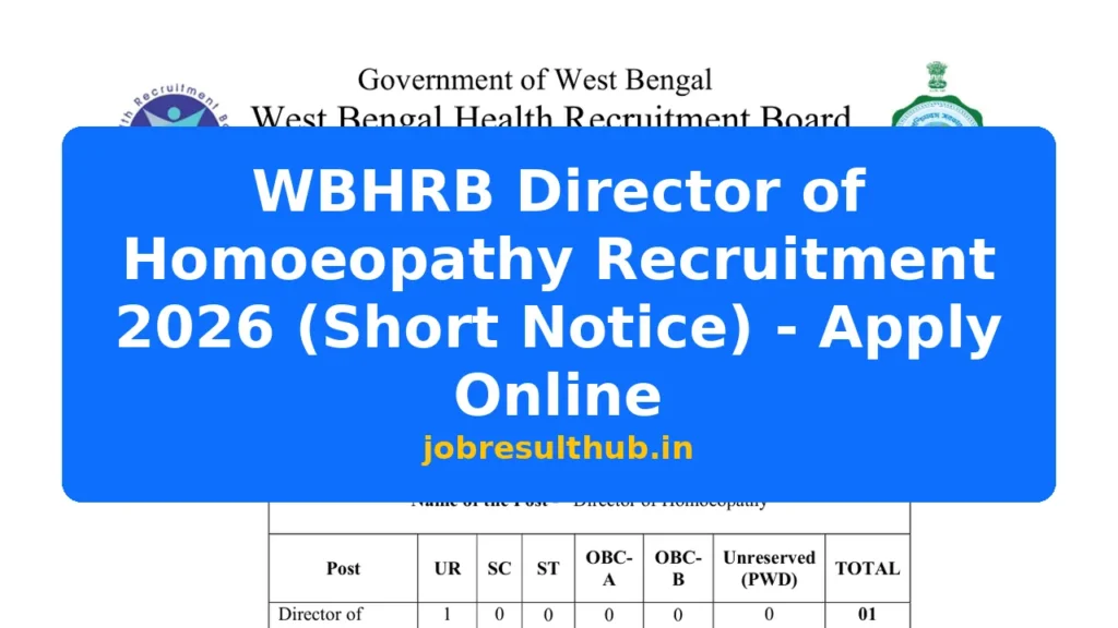 WBHRB Director of Homoeopathy Recruitment 2026 (Short Notice) - Apply Online - 2026 Posts