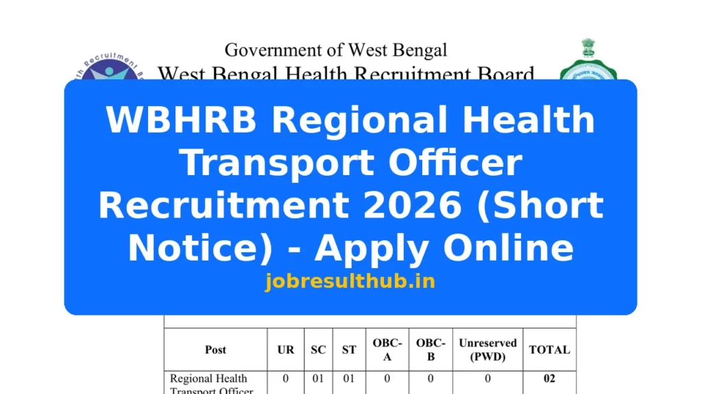 WBHRB Regional Health Transport Officer Recruitment 2026 (Short Notice) - Apply Online - 2026 Posts