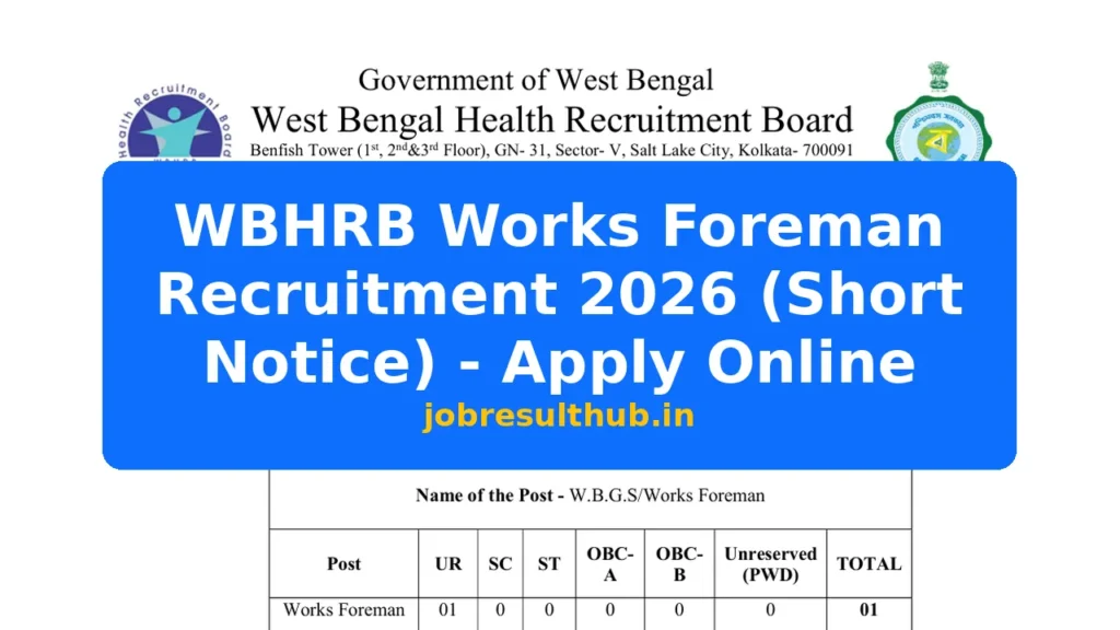 WBHRB Works Foreman Recruitment 2026 (Short Notice) - Apply Online - 2026 Posts