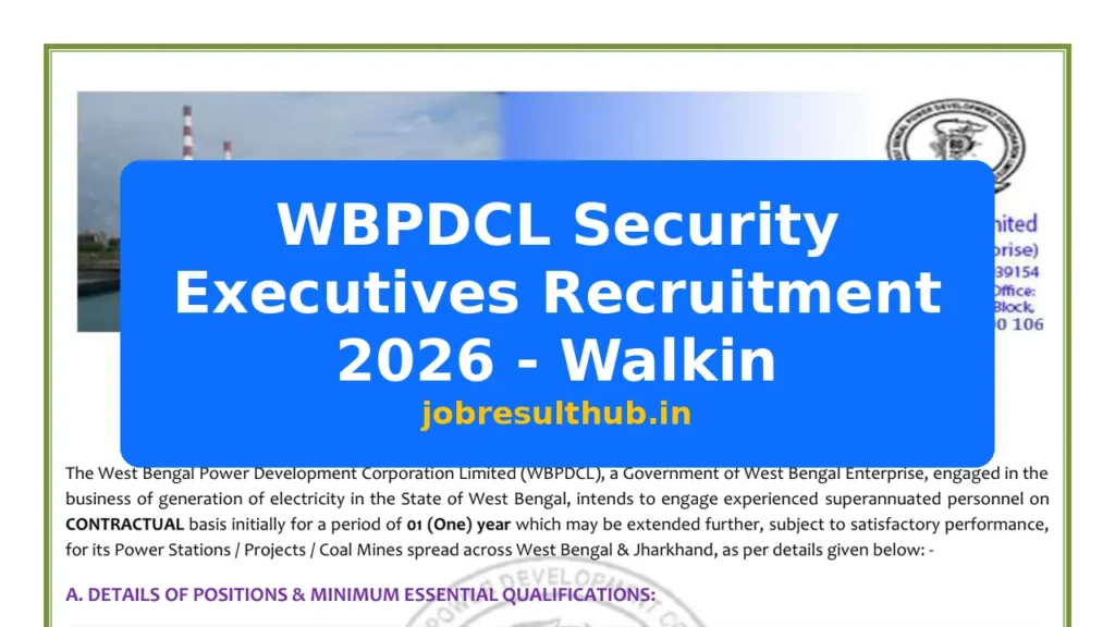 WBPDCL Security Executives Recruitment 2026 - Walkin - 2026 Posts