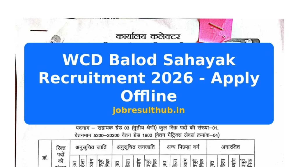 WCD Balod Sahayak Recruitment 2026 - Apply Offline - 2026 Posts