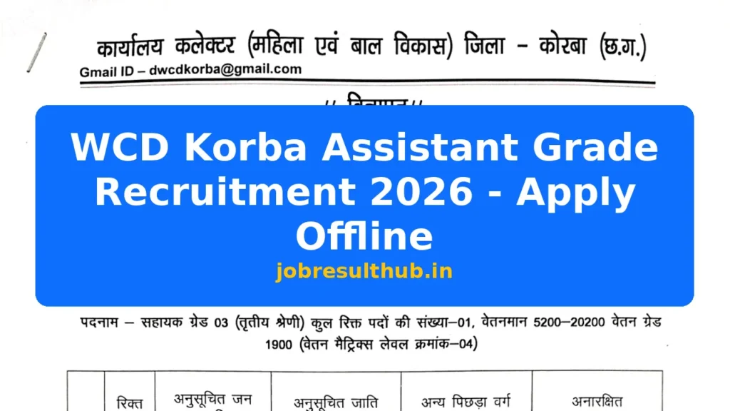 WCD Korba Assistant Grade Recruitment 2026 - Apply Offline - 2026 Posts