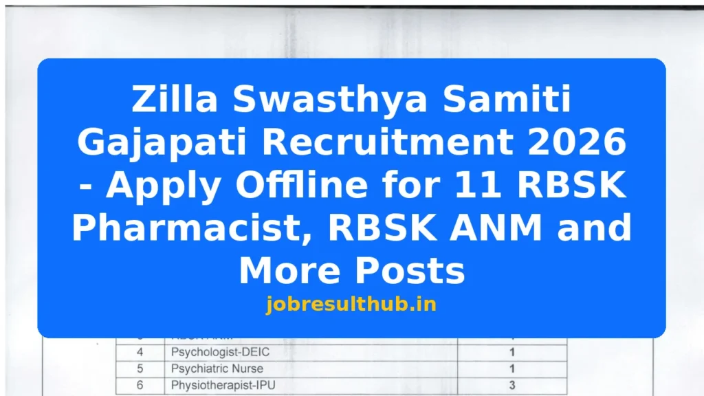 Zilla Swasthya Samiti Gajapati Recruitment 2026 - Apply Offline for 11 RBSK Pharmacist, RBSK ANM and More Posts - 2026 Posts