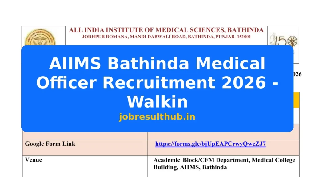 AIIMS Bathinda Medical Officer Recruitment 2026 - Walkin - 2026 Posts
