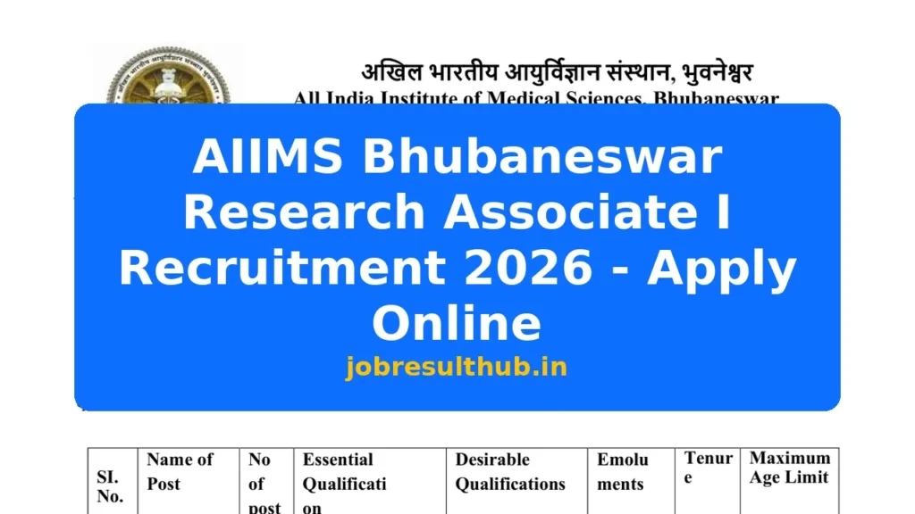 AIIMS Bhubaneswar Research Associate I Recruitment 2026 - Apply Online - 2026 Posts