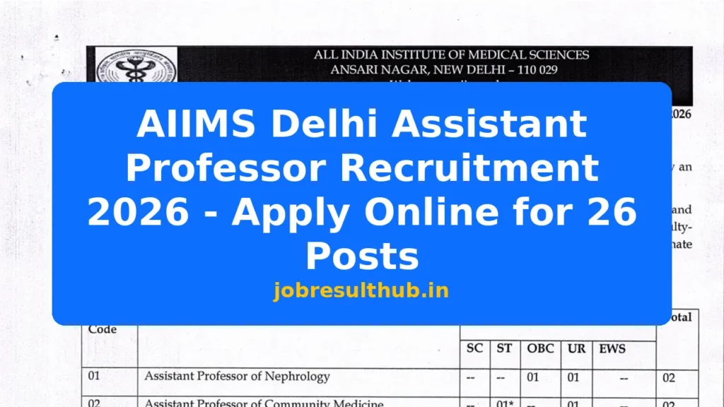 AIIMS Delhi Assistant Professor Recruitment 2026 - Apply Online for 26 Posts - 2026 Posts