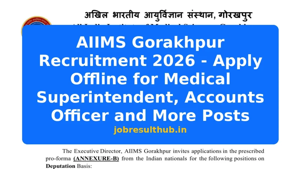 AIIMS Gorakhpur Recruitment 2026 - Apply Offline for Medical Superintendent, Accounts Officer and More Posts - 2026 Posts
