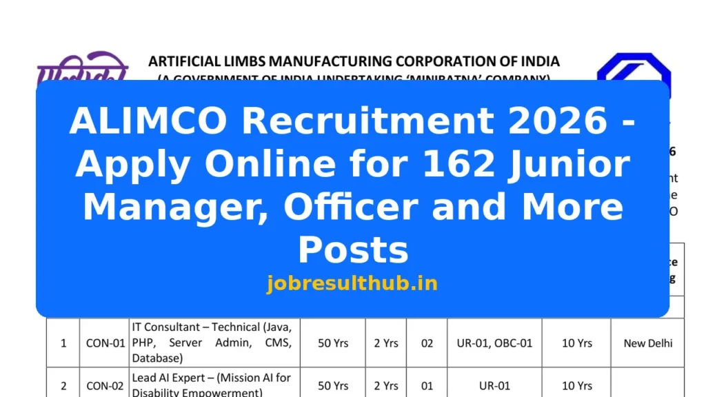 ALIMCO Recruitment 2026 - Apply Online for 162 Junior Manager, Officer and More Posts - 2026 Posts