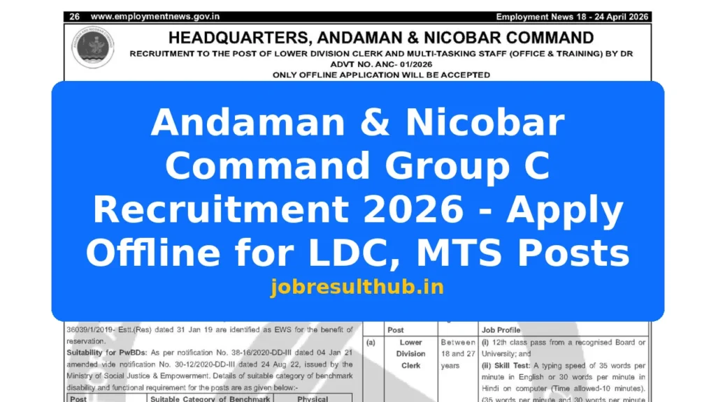 Andaman & Nicobar Command Group C Recruitment 2026 - Apply Offline for LDC, MTS Posts - 2026 Posts