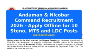 Andaman & Nicobar Command Recruitment 2026 - Apply Offline for 10 Steno, MTS and LDC Posts - 2026 Posts