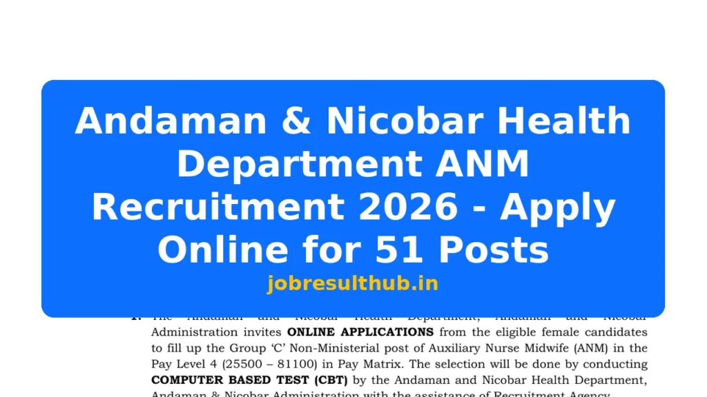 Andaman & Nicobar Health Department ANM Recruitment 2026 - Apply Online for 51 Posts - 2026 Posts
