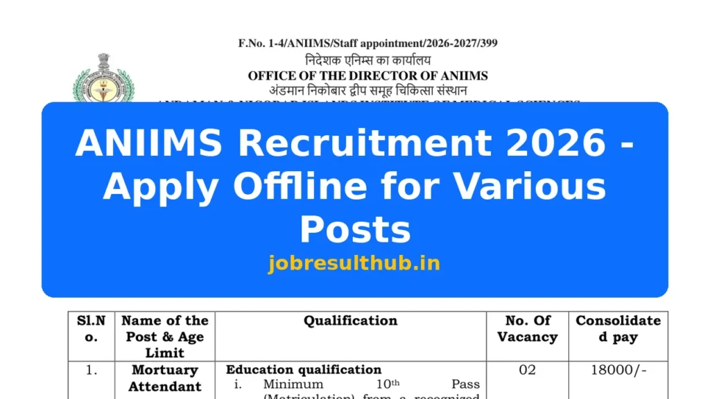 ANIIMS Recruitment 2026 - Apply Offline for Various Posts - 2026 Posts