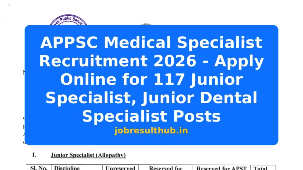 APPSC Medical Specialist Recruitment 2026 - Apply Online for 117 Junior Specialist, Junior Dental Specialist Posts - 2026 Posts
