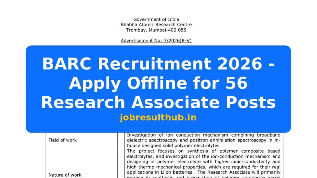 BARC Recruitment 2026 - Apply Offline for 56 Research Associate Posts - 2026 Posts