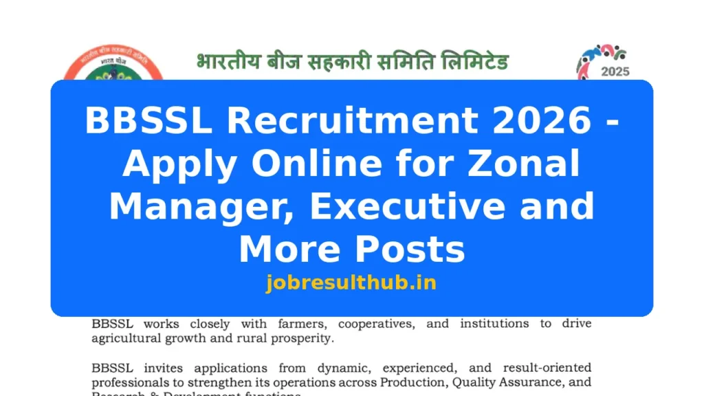 BBSSL Recruitment 2026 - Apply Online for Zonal Manager, Executive and More Posts - 2026 Posts