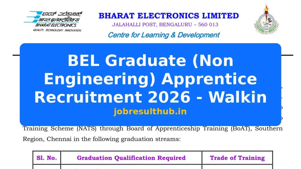 BEL Graduate (Non Engineering) Apprentice Recruitment 2026 - Walkin - 2026 Posts