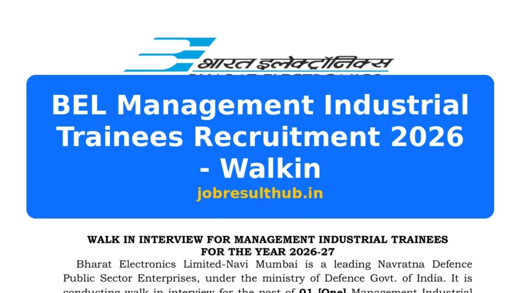 BEL Management Industrial Trainees Recruitment 2026 - Walkin - 2026 Posts