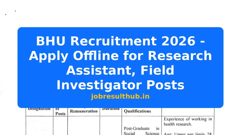 BHU Recruitment 2026 - Apply Offline for Research Assistant, Field Investigator Posts - 2026 Posts