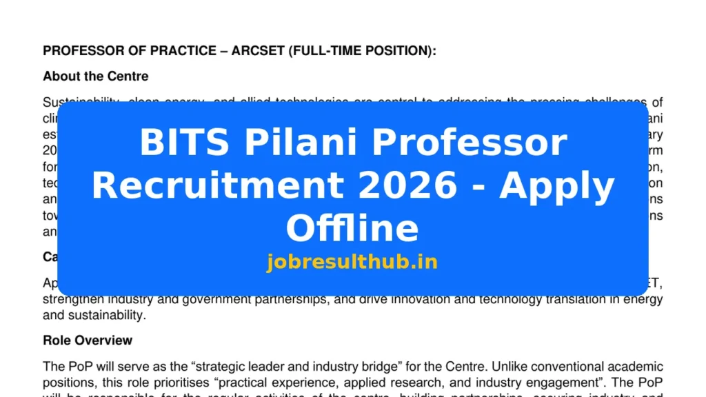 BITS Pilani Professor Recruitment 2026 - Apply Offline - 2026 Posts