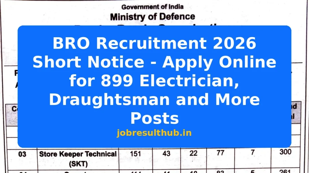 BRO Recruitment 2026 Short Notice - Apply Online for 899 Electrician, Draughtsman and More Posts - 899 Posts