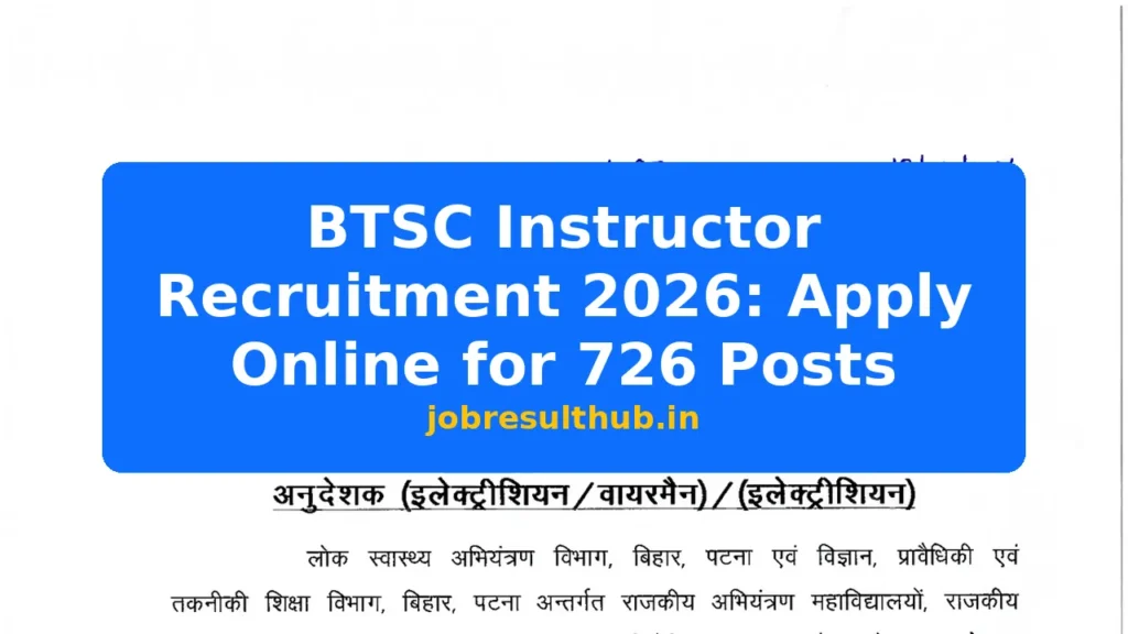 BTSC Instructor Recruitment 2026: Apply Online for 726 Posts - 2026 Posts