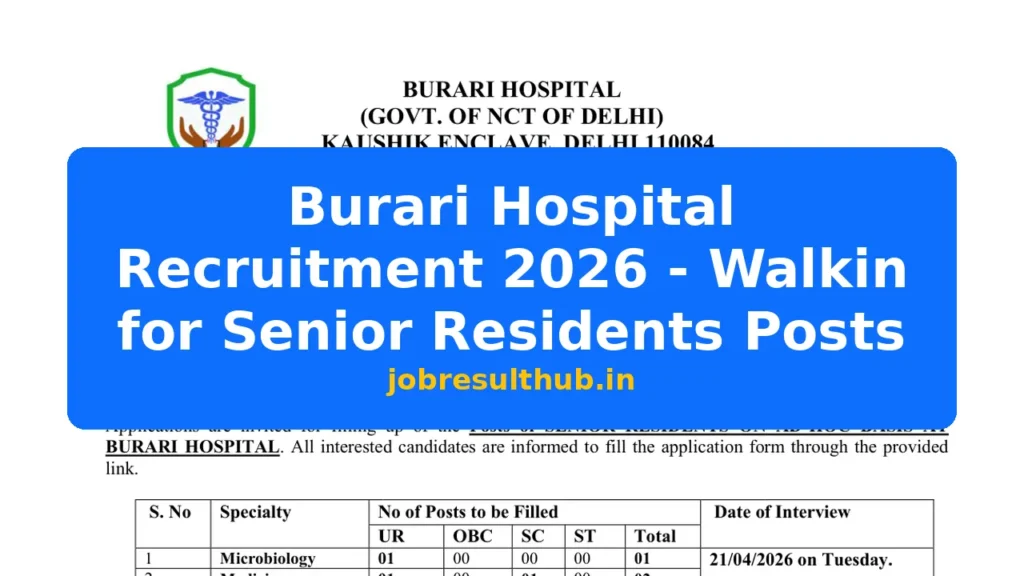 Burari Hospital Recruitment 2026 - Walkin for Senior Residents Posts - 2026 Posts