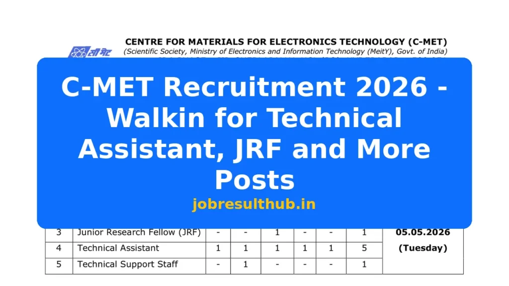 C-MET Recruitment 2026 - Walkin for Technical Assistant, JRF and More Posts - 2026 Posts
