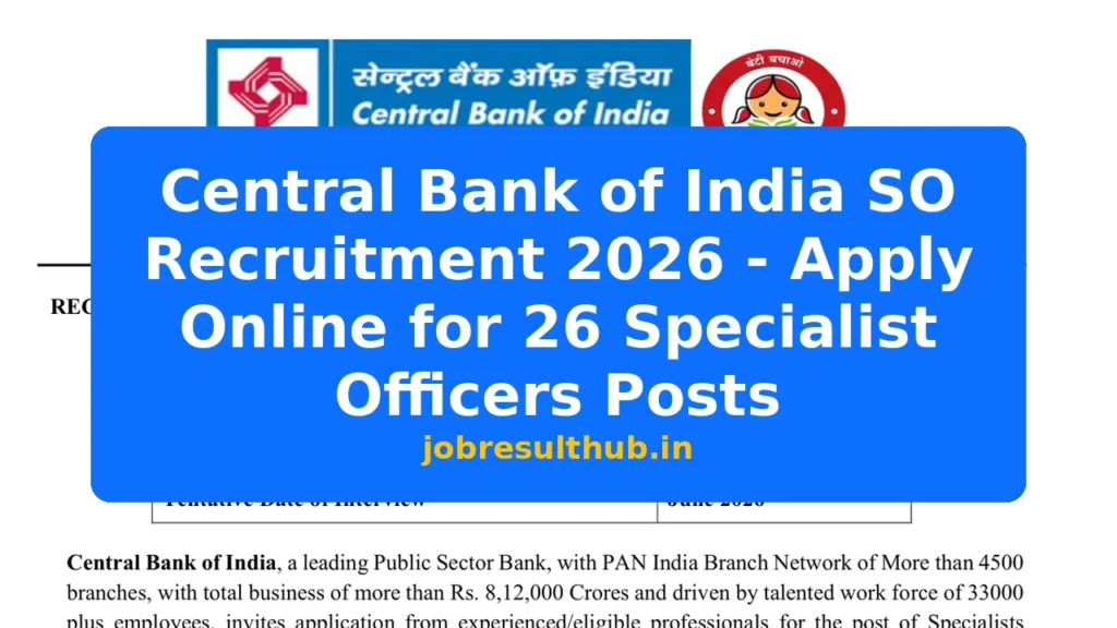Central Bank of India SO Recruitment 2026 - Apply Online for 26 Specialist Officers Posts - 2026 Posts
