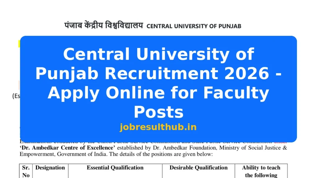 Central University of Punjab Recruitment 2026 - Apply Online for Faculty Posts - 2026 Posts
