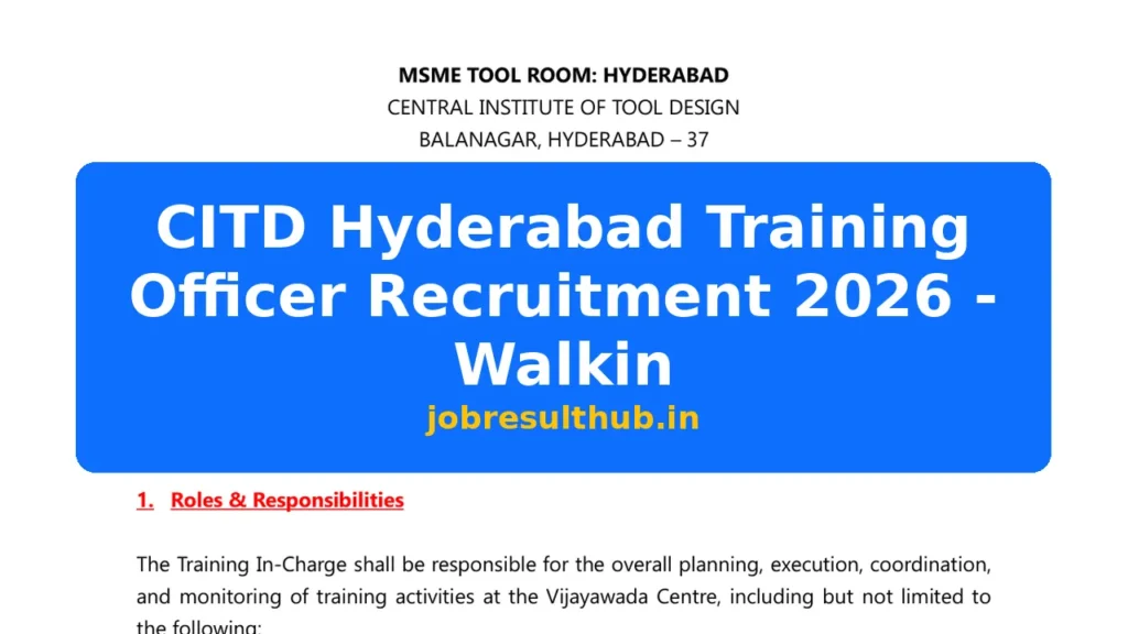 CITD Hyderabad Training Officer Recruitment 2026 - Walkin - 2026 Posts