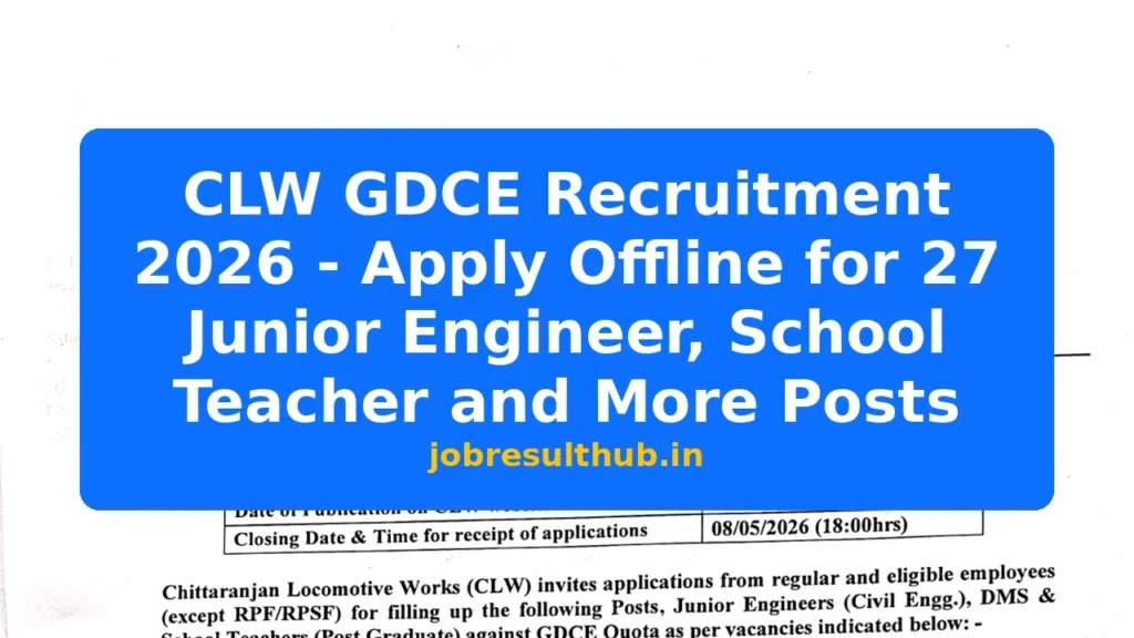 CLW GDCE Recruitment 2026 - Apply Offline for 27 Junior Engineer, School Teacher and More Posts - 27 Posts
