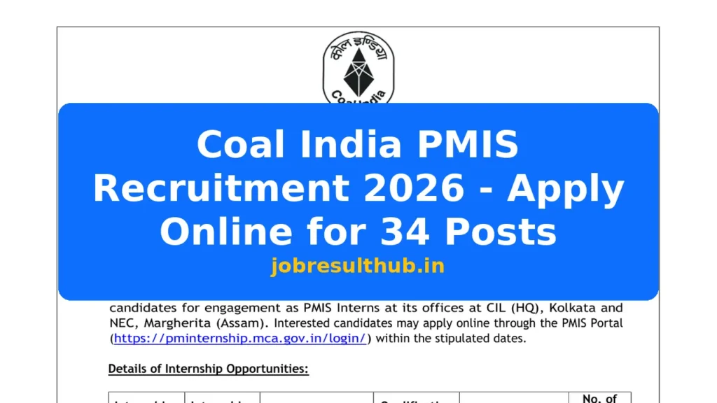 Coal India PMIS Recruitment 2026 - Apply Online for 34 Posts - 2026 Posts