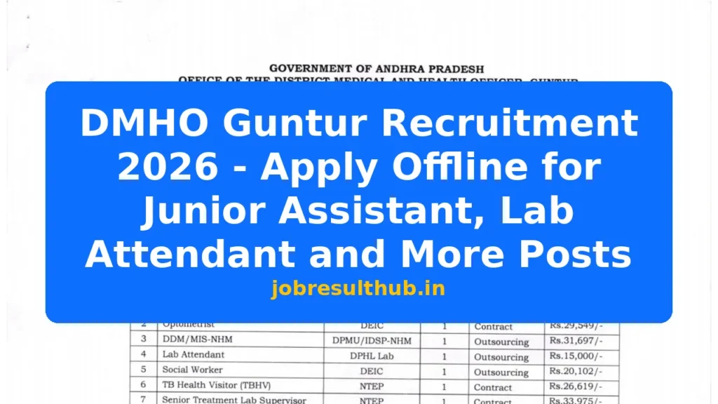 DMHO Guntur Recruitment 2026 - Apply Offline for Junior Assistant, Lab Attendant and More Posts - 2026 Posts