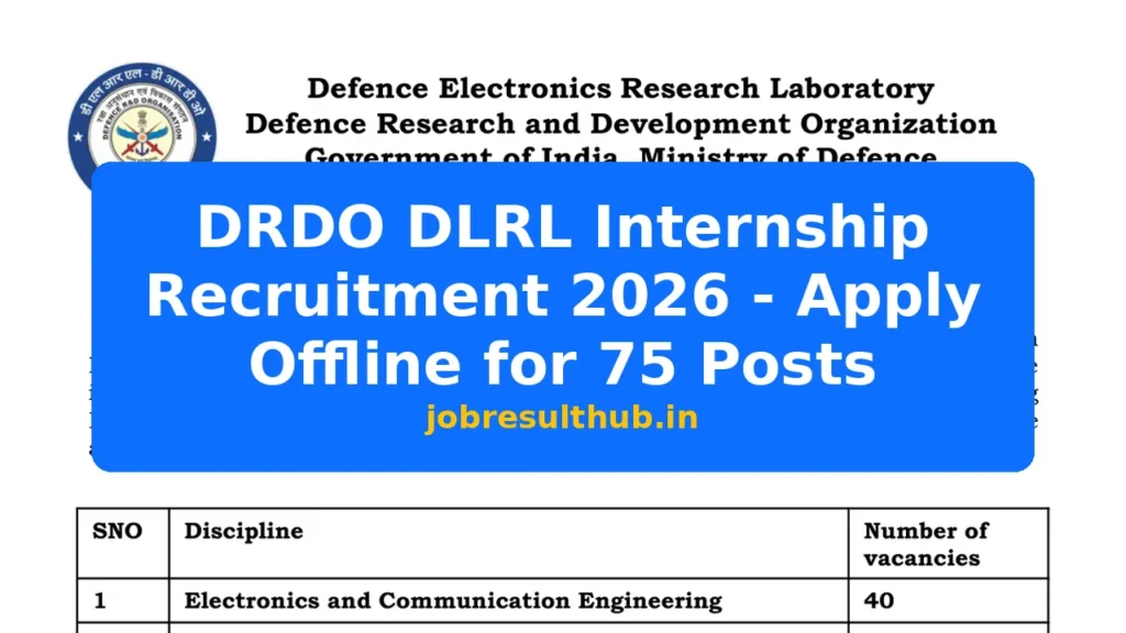 DRDO DLRL Internship Recruitment 2026 - Apply Offline for 75 Posts - 75 Posts