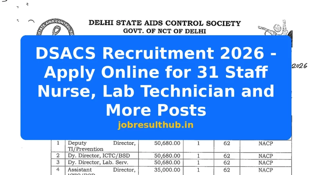 DSACS Recruitment 2026 - Apply Online for 31 Staff Nurse, Lab Technician and More Posts - 2026 Posts