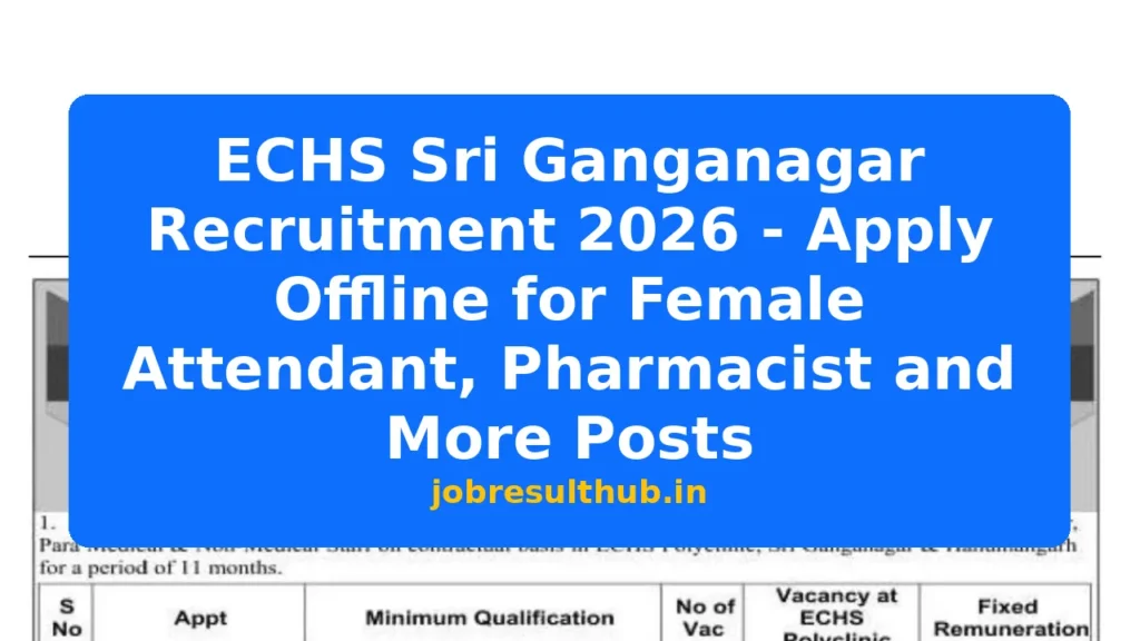 ECHS Sri Ganganagar Recruitment 2026 - Apply Offline for Female Attendant, Pharmacist and More Posts - 2026 Posts