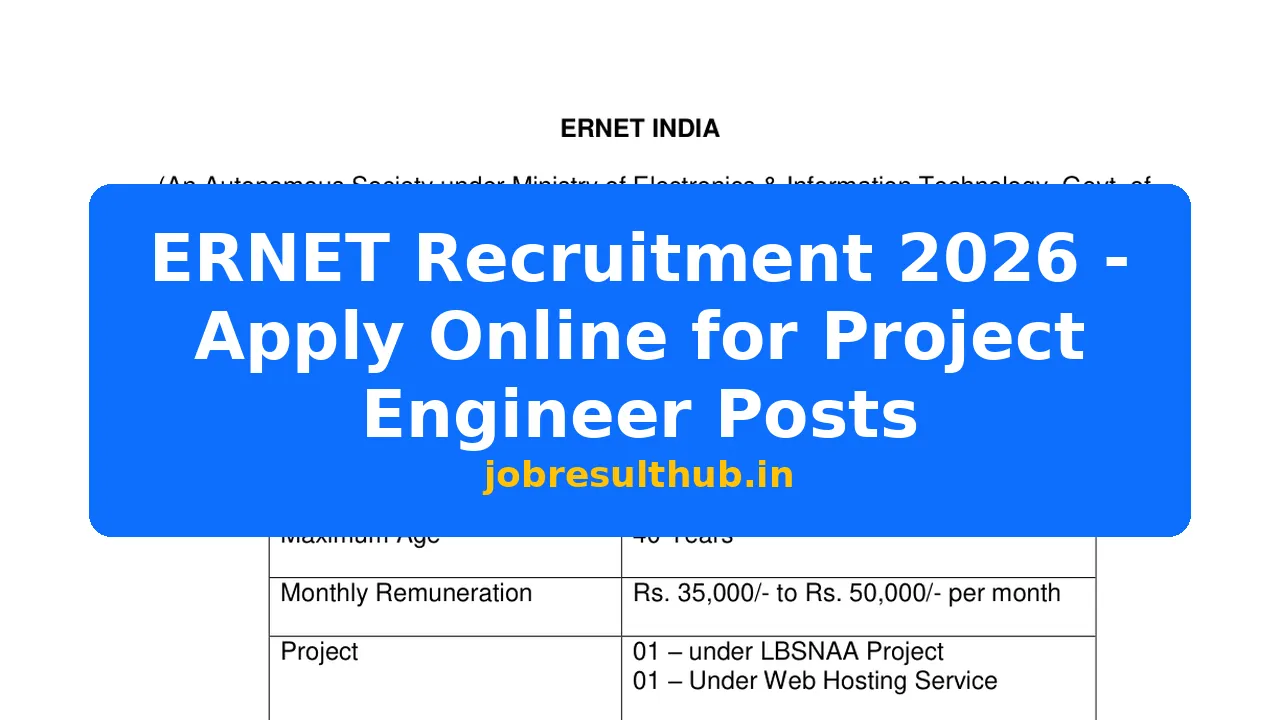 Ernet ERNET Recruitment 2026 for Project Engineer - Apply Now