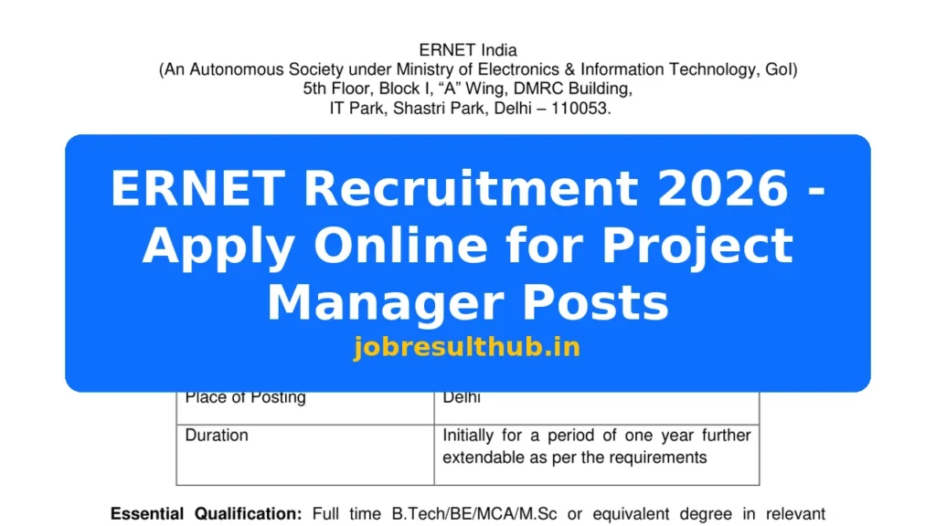 ERNET Recruitment 2026 - Apply Online for Project Manager Posts - 2026 Posts