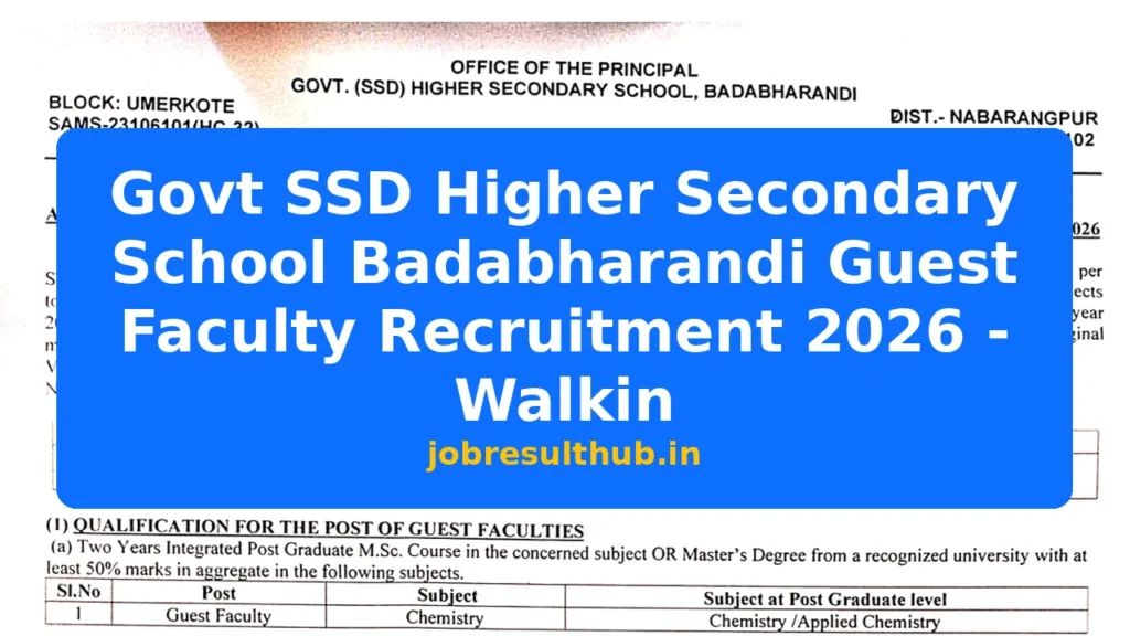 Govt SSD Higher Secondary School Badabharandi Guest Faculty Recruitment 2026 - Walkin - 2026 Posts