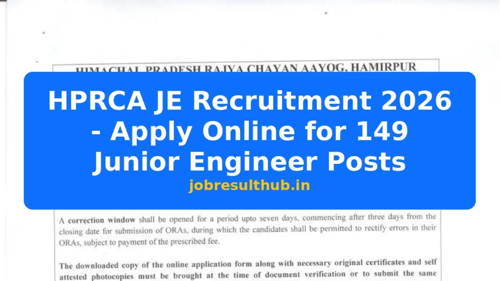 HPRCA JE Recruitment 2026 - Apply Online for 149 Junior Engineer Posts - 2026 Posts