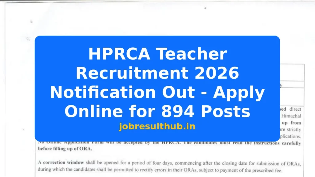 HPRCA Teacher Recruitment 2026 Notification Out - Apply Online for 894 Posts - 894 Posts