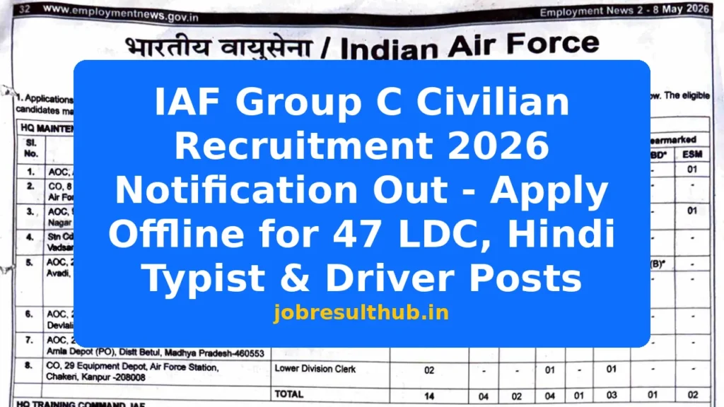 IAF Group C Civilian Recruitment 2026 Notification Out - Apply Offline for 47 LDC, Hindi Typist & Driver Posts - 2026 Posts